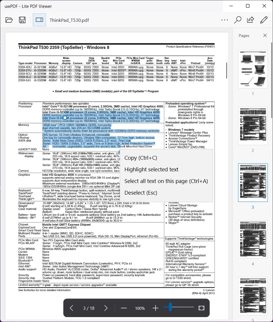 uwPDF 文字选取 实际界面